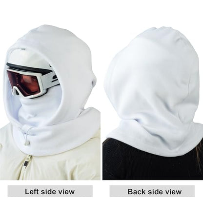 Fleece Balaclava Over Helmet - Warm Helmet Ninja Hood - Snowboard Hooded Hat Neck Gaiter Ski Mask - color: White, size: One Size