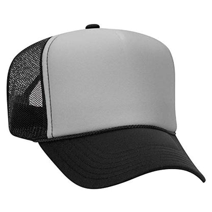 OTTO Wholesale 12 x Polyester Foam Front 5 Panel High Crown Mesh Back Trucker Hat - (12 Pcs) - color: Blk/Gry/Blk
