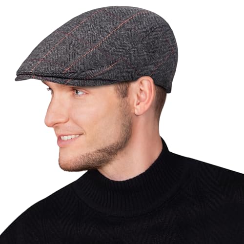 Senker Fashion 2 Pack Newsboy Cap for Men, Wool Blend Tweed Flat Cap - color: Black Grey