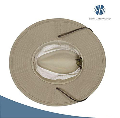 Dorfman Pacific Men's Brushed Twill-and-Mesh Safari Hat with Genuine Leather Trim - size: X-Large