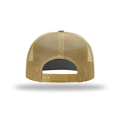 Richardson 168 Hi-Pro 7 Panel Adjustable Snapback Trucker Mesh Back Cap - color: Charcoal/Old Gold