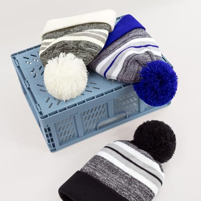 Pom Pom Beanie Cuffed Knit Winter Hat Skull Cap Striped Novelty Men Women - color: (Brown)