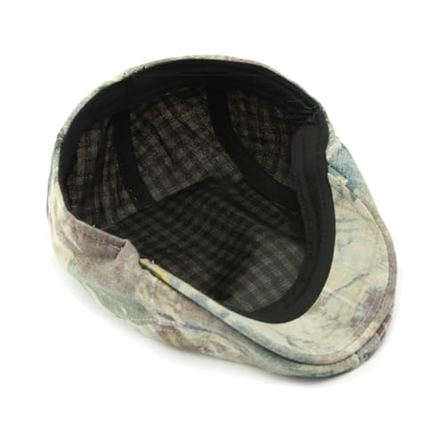 Gudessly Mens Adjustable Colorful Striped Plaid Ivy Newsboy Cabbie Gatsby Golf Cap Flat Cotton Hat Thin Cap - color: Graffiti Grey