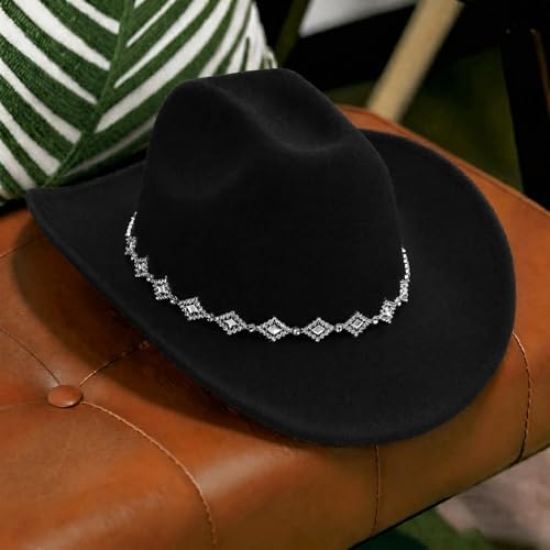 DRESHOW Women's Western Cowboy Hat Rhinestone Cowboy Cowgirl Hat Glitter Wide Brim Felt Fedora Hats Unisex Rolled up Caps - color: 1 Pack Style 11: Black