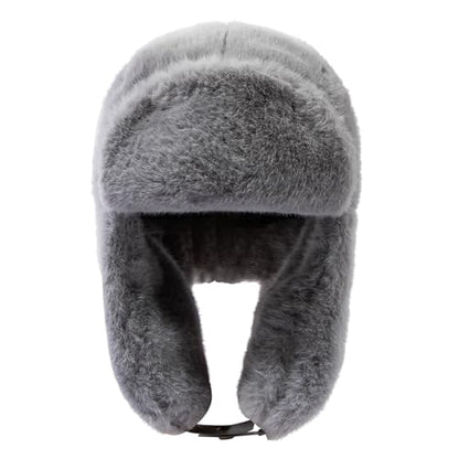 Fluffy Trapper Hats Winter Cozy Plush Ushanka Russian Hat Windproof Ski Hat Pilot Aviator Cap Cold Weather Hat - color: Mg-lfmyymrtb27-grey