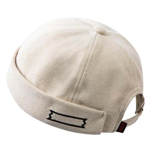 Vintage Brimless Hats for Men Retro Doker Hat Sailor Fisherman Leon Hat Casual No Visor Skullcap Beanie Hip Hop Hats - color: Mg-xgmxhjh12-beige
