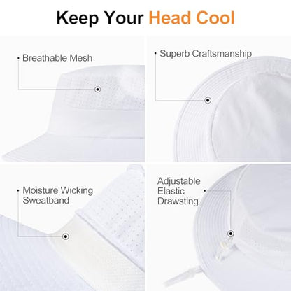 VOBOOM Unisex Wide Brim UV Protection Fishing Sun Hat - color: White