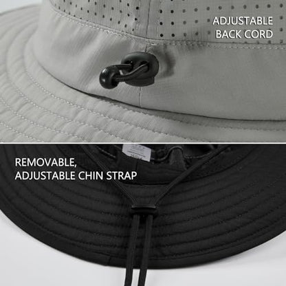 BASSDASH UPF 50+ Water-Resistant Fishing Bucket Hat with Laser Perforated Mesh Adjustable for Men Women Outdoor Hiking - color: Light Grey