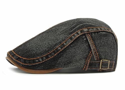 QHFHULV Newsboy Cap for Men Cotton Flat Gatsby Ivy Golf Cabbie Driving Hat - color: Denim Black