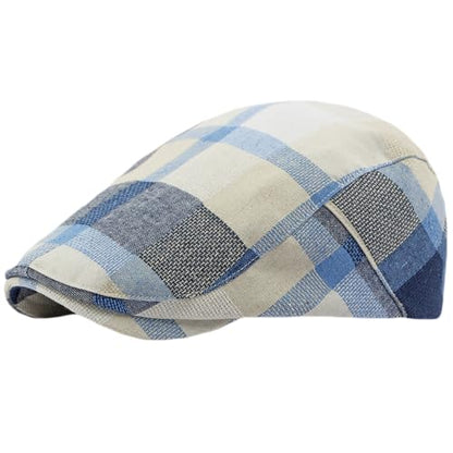 Plaid Newsboy Hats Flat Cap for Men Women Ivy Catsby Cabbie Driving Hat - color: Plaid-01-blue