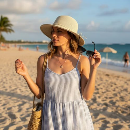 Womens Summer Straw Beach Sun Hats Packable Foldable Bucket - color: Cream
