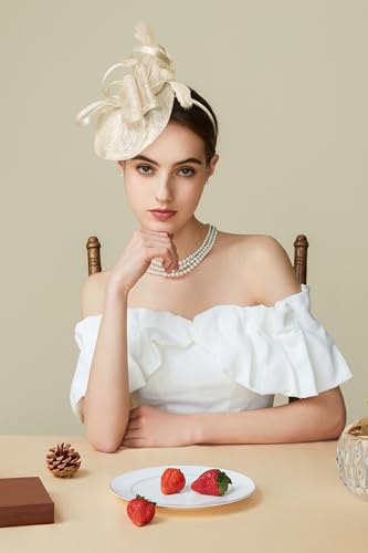 BABEYOND Fascinators Hats for Women Tea Party Glitter Pillbox Hat Derby Hat - color: Off-white