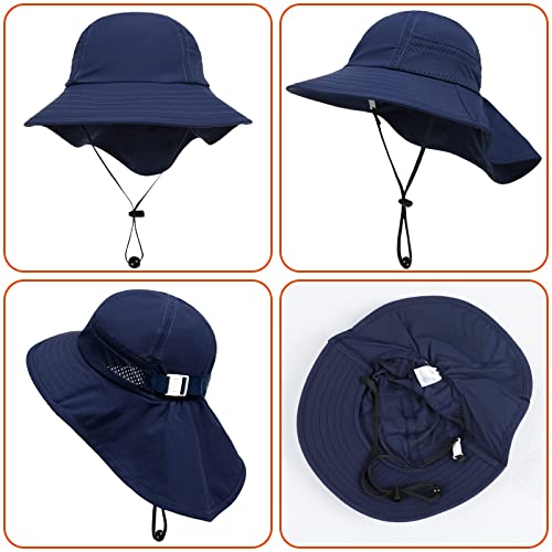 Toddler Baby Sun Hat Kids Summer Beach Essentials Adjustable Beach Hats with Bucket Wide Brim for Boys Girls Age 0-14 Years - color: 1pc-navy, size: 2-7 Years