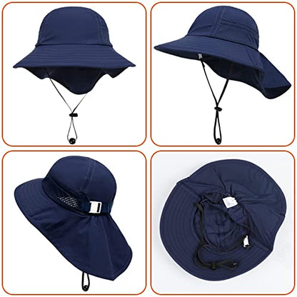 Toddler Baby Sun Hat Kids Summer Beach Essentials Adjustable Beach Hats with Bucket Wide Brim for Boys Girls Age 0-14 Years - color: 1pc-navy, size: 2-7 Years