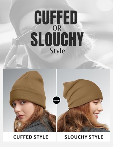 Fleece Lined Wool Beanie Hat Men Women, Warm Cuffed Winter Cap - color: Coffee