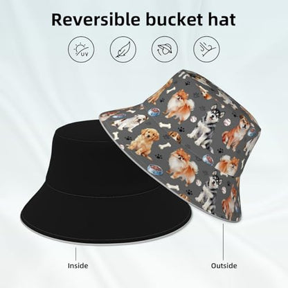 Bucket Hat for Men Women Packable Reversible Printed Summer Hats - color: Cute Puppy Dog