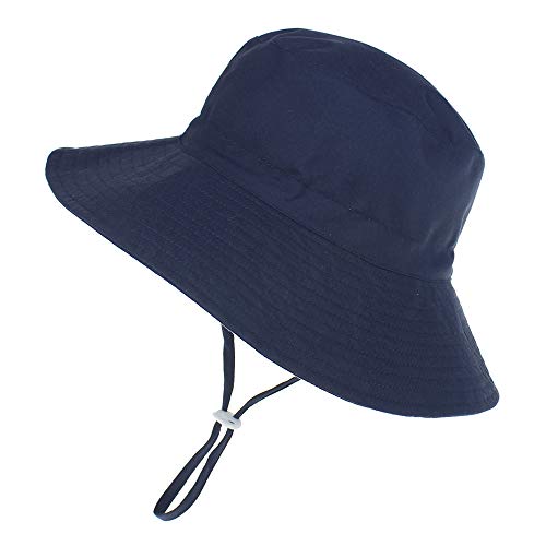 Baby Sun Hat Toddler Beach Swim Hats UPF 50+ Summer Bucket Hat Kids Infant Wide Brim Adjustable Sun Hat for Baby Boy Girls - color: Navy, size: 0-6 Months
