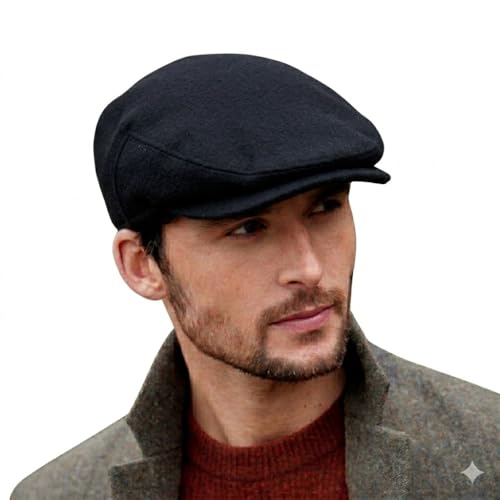 Biddy Murphy Newsboy Flat Cap, 100% Irish Wool - Made in Ireland - color: Black, size: X-Large
