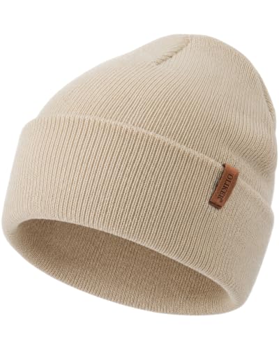 Beanie for Men Women, Winter Double Layer Warm Hat Skull Cap - color: Beige