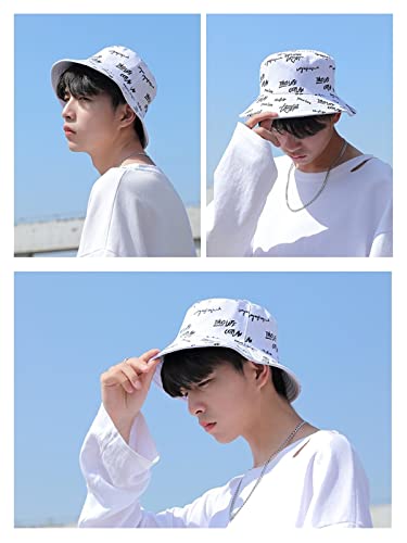 Packable Reversible Printed Bucket Hat Unisex for Men Women Beach Fisherman Cap - color: White