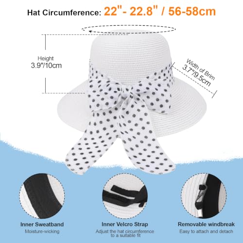 DRESHOW Sun Hats for Women Summer Wide Brim Beach Straw Hat Bowknot Bucket Hats Foldable Floppy Beach Sun Hat UPF 50+ - color: 1 Pack Polka Dot Bowknot Ribbon Hat: White