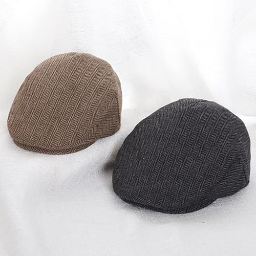 Boy-Kids Vintage Newsboy-Caps Tweed-Herringbone Pageboy-Beret-Caps 20s Flat-Gatsby Cabbie-Hat 4-9Y - color: Dark Gray