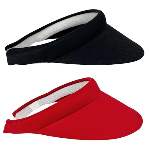 2 Pack Sun Visor Hats Women Men Clip On Wide Brim Visors Hat Outdoor Sports Golf Beach Travel Tennis Caps - color: Black,red