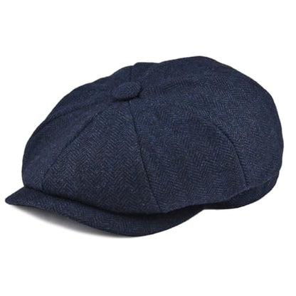 BOTVELA Men's 8 Panel Wool Blend Newsboy Flat Cap - color: Navy, size: 7 7/8