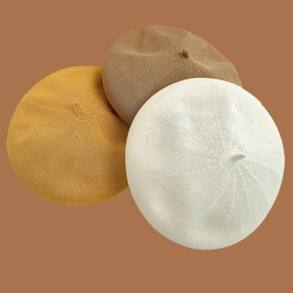 Epsion Women's Cotton Knitted Beret Hat Summer Breathable British Retro Artist Painter Hats Slouchy Solid Color Beanies - color: Ginger