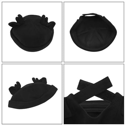 Beanie Hats for Women Men Brimless Skullcap Docker Cap with Reindeer Antlers Rolled Cuff Retro Adjustable Sailor Cap - color: Black