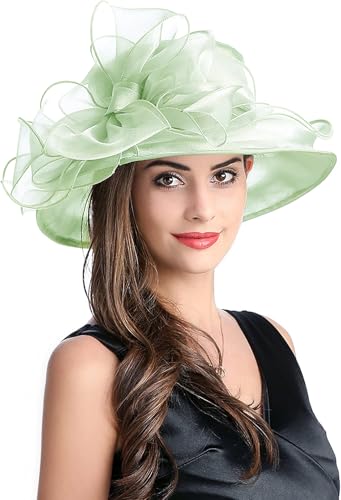 Women's Kentucky Derby Church Dress Hat Wide Brim Leaf Flower Bridal Shower Hat - color: S11-mint Green