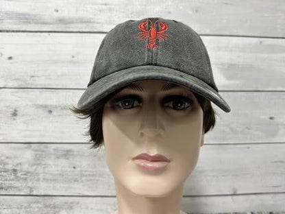 Embroidered Lobster Crawfish Baseball Hats for Men Women - color: Crawfish Lobster (Washed Black)