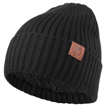 OZERO Winter Beanie for Men Women,Thermal Knit Soft Fleece Lined Hats - color: Black