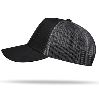 American Flag Trucker Hat - Snapback Hat, Baseball Cap for Men Women - Breathable Mesh Side, Adjustable Fit - for Casual Wear - color: Black/Dark Gray