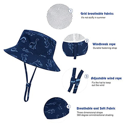 Durio UPF 50+ Baby Sun Hat Wide Brim Toddler Bucket Hats for Boys 0-8 Years - color: D Royal Bule Dinosaur, size: 12-24 Months