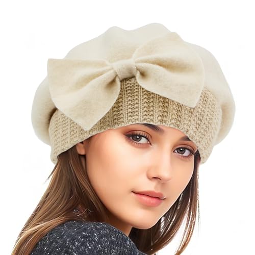 Century Star Lady French Beret Hats for Women Chic Wool Beret for Adults Fashionable Winter Warm Cap Beanie Hats - color: Cream White