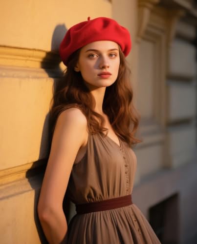 Wool French Beret Hats for Women Classic Winter Beanie Cap - color: Red