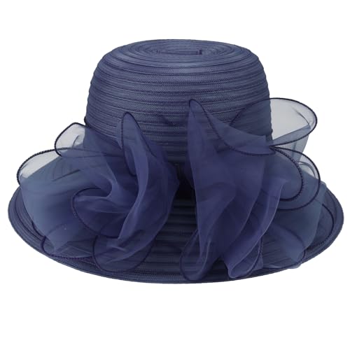 DRESHOW Lady Derby Dress Church Bowler Cloche Hat Bowknot Organza Bridal Cap for Wedding - color: 1 Pack: Navy