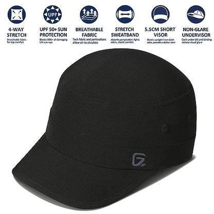 GADIEMKENSD Stretch Army Cap Cadet Military Hats Flat Top Baseball Cap Short Bill Breathable - color: Black