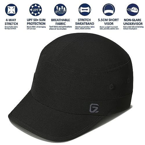 GADIEMKENSD Stretch Army Cap Cadet Military Hats Flat Top Baseball Cap Short Bill Breathable - color: Black