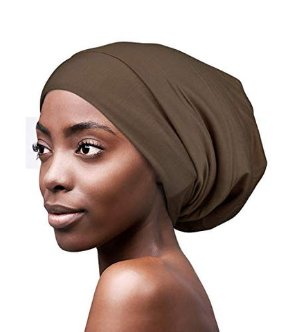 FocusCare Satin Lined Sleep Slouchy Cap Curly Girl Slap Headwear Gifts for Frizzy Hair Women - color: Brown