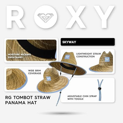 Roxy Girls' Tomboy Woven Straw Hat | Wide Brim | Adjustable | Sun Protection | Beach | Vacation | Natural - color: Skyway