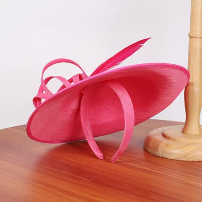 Women's Fascinators Feather Polyester Kentucky Derby Saucer Hats with Headband - color: Rose