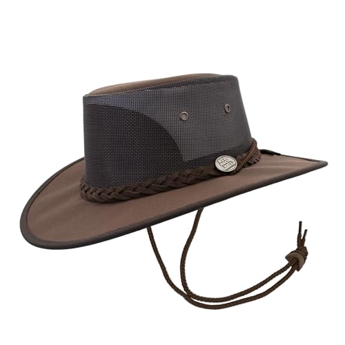 1048 Canvas Cooler - Australian Drover Sun Hat - Durable Canvas, Airflow Mesh, Lightweight, Wide Brim - color: Brown, size: Medium