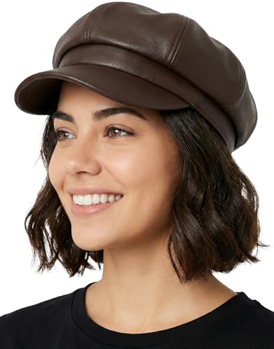 Funky Junque Women's Newsboy Cabbie Cap, Vintage Baker Boy Hat - color: Faux Leather - Brown