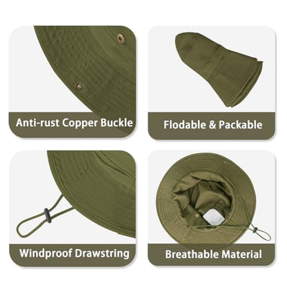 Sun Hats for Men Women Bucket Hat UPF 50+ Boonie Fishing Safari Hat - color: Army Green