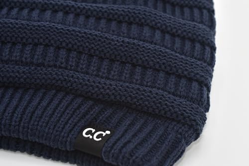 C.C Beanie Oversized Hat with Fuzzy Lining – Thick Knit Thermal Beanie for Cold Weather, Soft Warm Fleece Lined Cap - color: Navy Blue