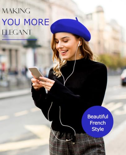 French Beret Hats for Women - Soft Warm Wool Solid Color Beanie Winter Cap - color: Blue
