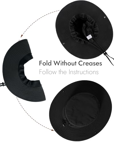 Sun Hats for Men Women UV Sun Protection Waterproof Wide Brim Bucket Hat - color: Black