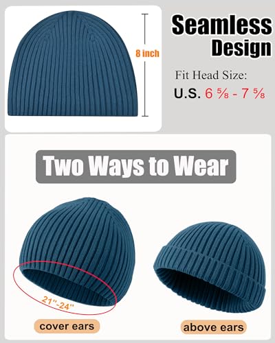 ROYBENS Wool Beanie for Men Women, Seamless Knit Warm Winter Hat Skull Caps - color: 1pcs-steel Blue